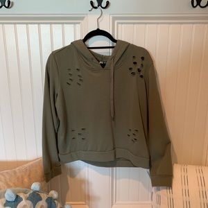 Hoodie - Olive Distressed Crop Hoodie